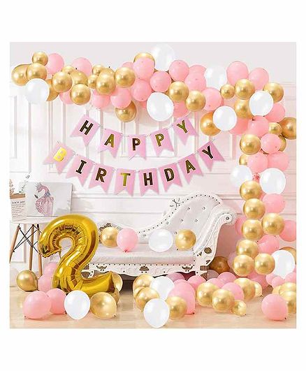 Party Propz 2nd Happy Birthday Balloons Decoration Kit Pink - Pack of 90