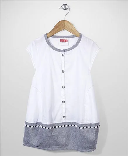 Elle Fashion Front Button Dress- White & Grey