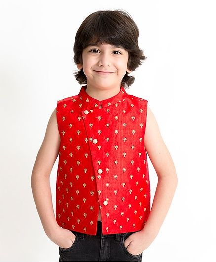 Lil Peacock Golden Flower Embroidery Detailing Jacket - Red
