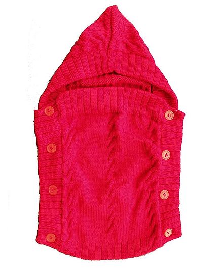 Woonie Solid Colour Machine Knit Hooded Sleeping Bag - Red