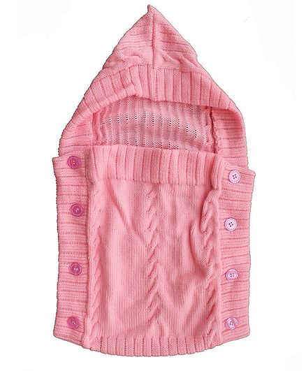 Woonie Solid Colour Machine Knit Hooded Sleeping Bag - Light Pink