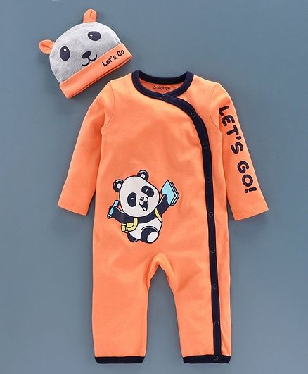 BabyoyeFull Sleeves Romper with Cap - Orange