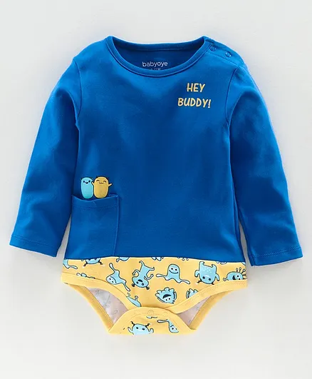 Babyoye Full Sleeves Bodysuit Monster Print - Blue