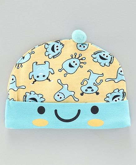 Babyoye Baby Cap Monster Print Yellow Blue - Diameter 12 cm