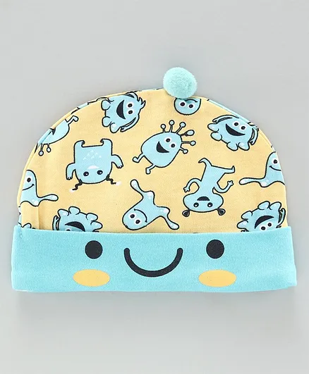 Babyoye Baby Cap Monster Print Yellow Blue - Diameter 13 cm
