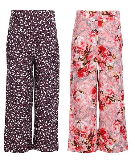 Cutecumber Pack Of 2 Full Length Leopard & Floral Print Culottes - Pink & Purple