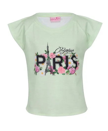 Cutecumber Cap Sleeves Paris Print Tee - Light Green