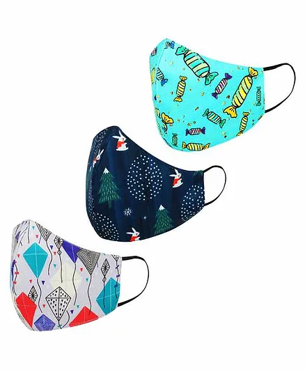 Tossido 8 to 14 Years 3 Ply Premium Cotton Printed Masks Multicolor - Pack of 3