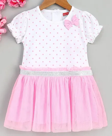 Babyhug Half Sleeves Frock Polka Dot Print - Pink