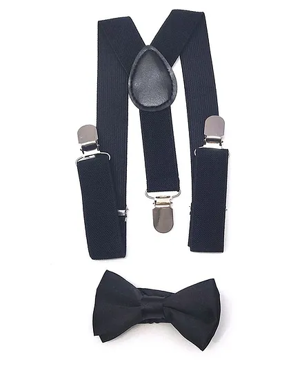 Kid-O-World Solid Suspender With Bow - Black