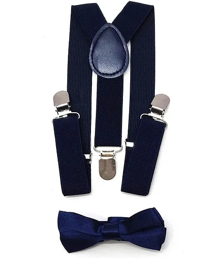 Kid-O-World Solid Suspender With Bow - Navy Blue