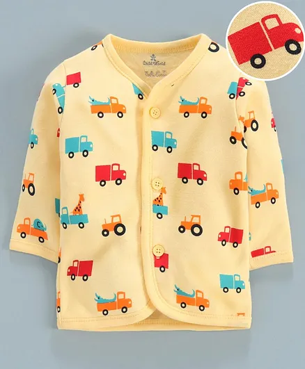 Child World Full Sleeves Vests Truck Print - Yellow
