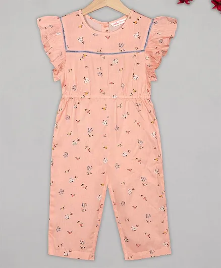 Budding Bees Cap Sleeves Floral Print Jumpsuit - Light Pink