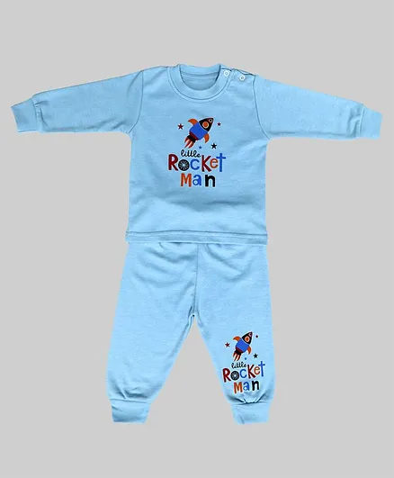Chipbeys Full Sleeves Rocket Man Printed Night Suit - Light Blue