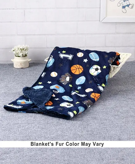Babyhug Sherin & Poly Wool All Season Blanket Ball Print - Navy Blue (Blanket's Fur Color May Vary)