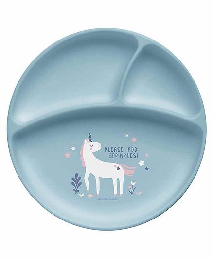 Stephen Joseph Silicone Plate Unicorn Print - Blue
