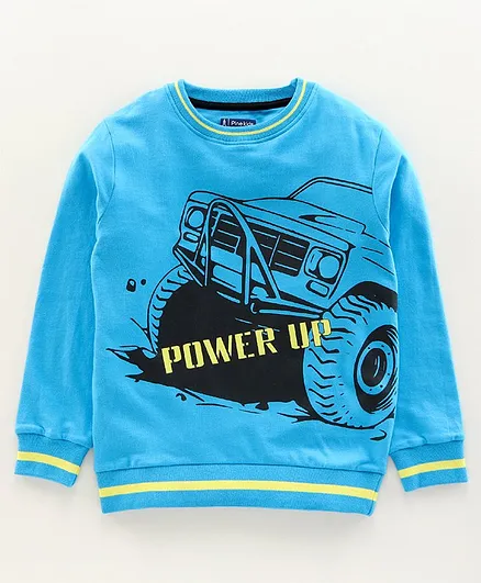 Pine Kids Full Sleeves Biowashed Sweatshirt Car Print - Blue