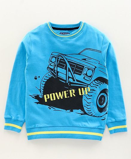 Pine Kids Full Sleeves Biowashed Sweatshirt Car Print - Blue