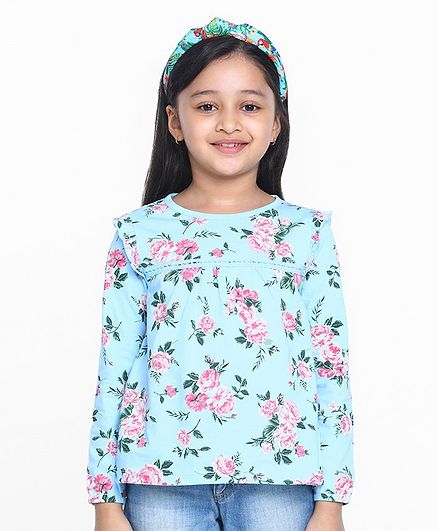 Pine Kids Full Sleeves Tee Floral Print - Blue