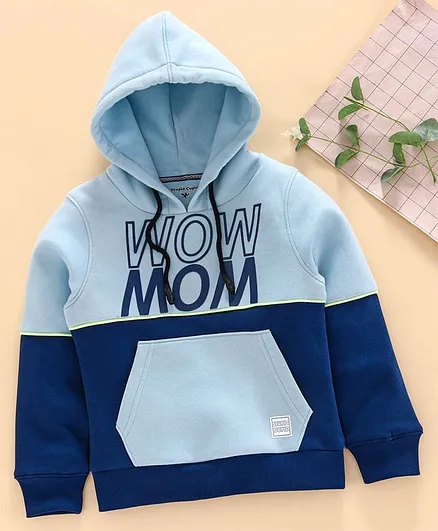 Stupid Cupid Wow Print Full Sleeves Hoodie - Sky Blue