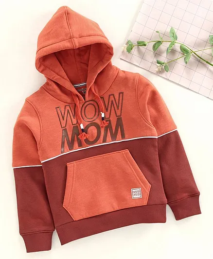 Stupid Cupid Wow Print Full Sleeves Hoodie - Rust