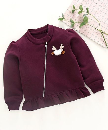 Stupid Cupid Solid Full Sleeves Side Zipper Winter Top - Burgundy