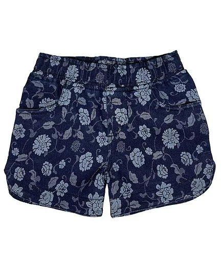 Kiddopanti Floral Print Hot Shorts - Navy Blue