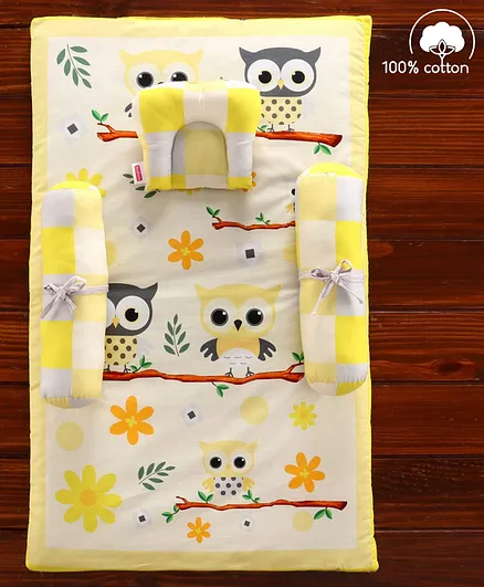 Babyhug 100% Cotton Bedding Set Owl Theme - Multicolor