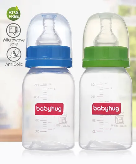 Babyhug Narrow Neck Feeding Bottle Pack of 2 Blue Green - 125 ml Each
