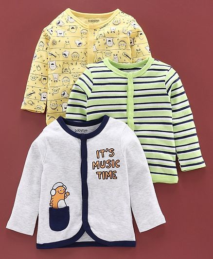 Babyoye Full Sleeves Cotton Jhabla Vest Pack of 3 - Multicolor