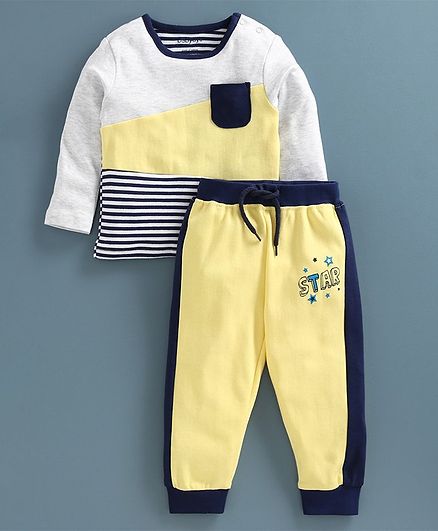 Babyoye Cotton Blend Full Sleeves Tee & Lounge Pant - White Yellow