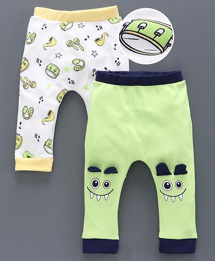 Babyoye Full Length Diaper Leggings Pack Of 2 - White Green