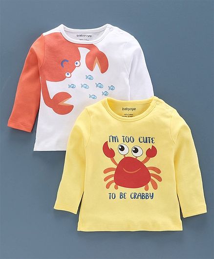 Babyoye Full Sleeves T-Shirt Pack of 2 - Yellow White