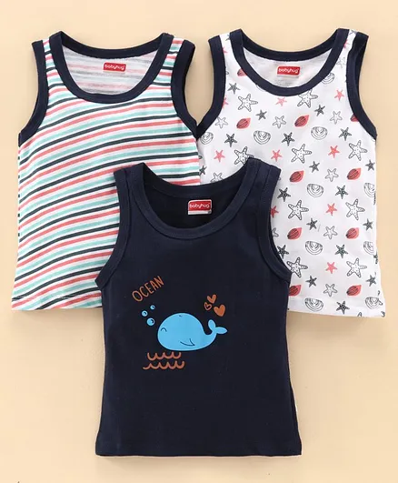 Babyhug 100% Cotton Sando Pack of 3 - Navy Blue