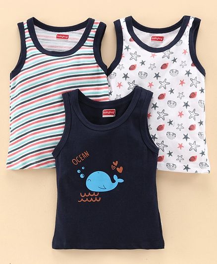 Babyhug 100% Cotton Sando Pack of 3 - Navy Blue