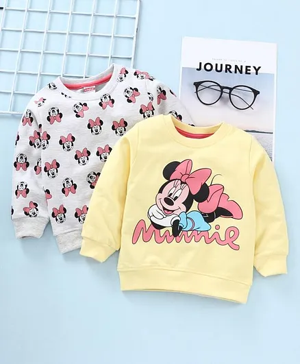 Babyhug Full Sleeves Cotton Sweatshirt Minnie Mouse Print Pack of 2 - Grey Yellow