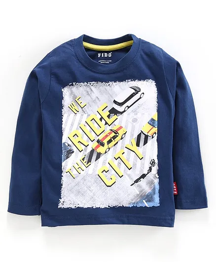 Fido Full Sleeves Tee City Print - Navy