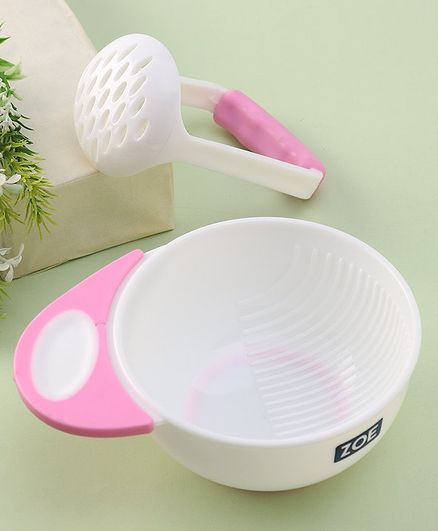 Zoe Feeding Bowl With Masher - Pink White