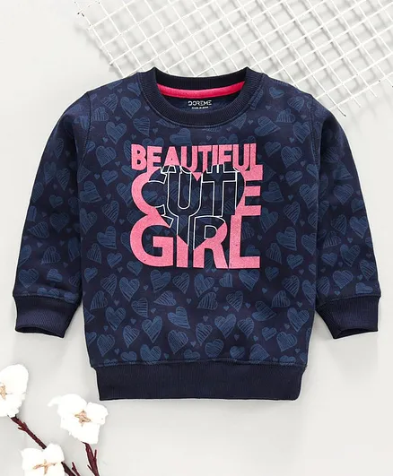 Doreme Full Sleeves Sweatshirt Beautiful Cute Girl Print - Navy Blue