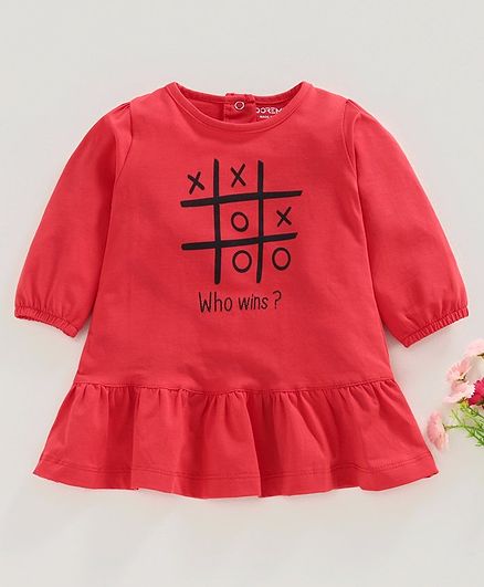 Doreme Full Sleeves Printed Frock - Red