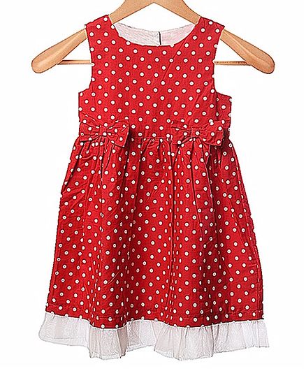 USHA ENTERPRISES Sleeveless Polka Dot Printed Dress - Red