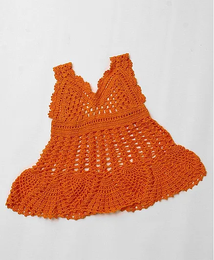 USHA ENTERPRISES Sleeveless Crochet Dress With Back Wooden Buttons - Orange