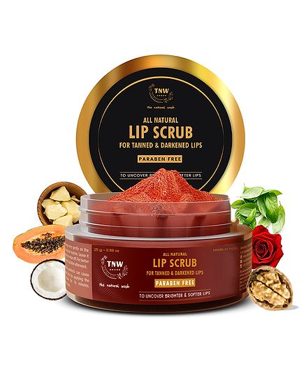 TNW THE NATURAL WASH Lip Lightening & Brightening Lip Scrub for Tanned & Darkened Lips | Ayurvedic Lip Scrub with Cocoa Butter, Brown Sugar, Shea Butter, Papaya, Natural Flowers & Essential Oils 25 g