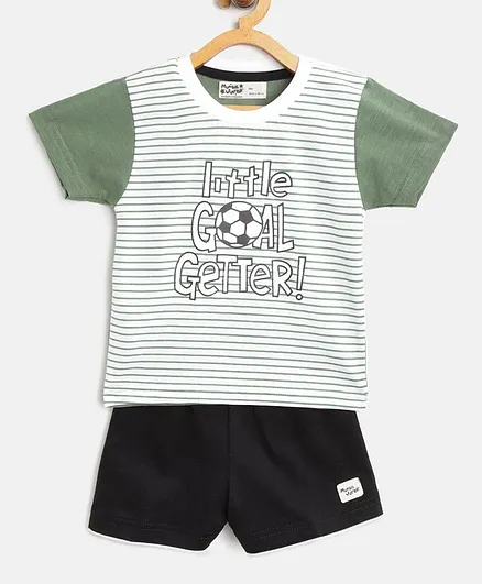 Mumble Jumble Striped Half Sleeves Tee & Shorts Set - Green