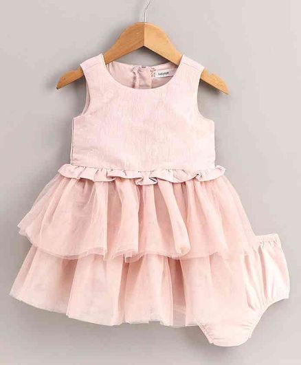 Babyoye Sleeveless Layered Frock with Bloomer - Peach