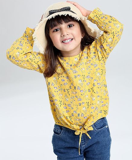 Babyoye Full Sleeves Woven Top Floral Print - Yellow