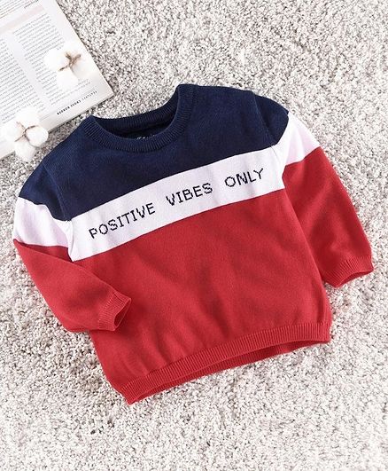 ToffyHouse Full Sleeves Sweater Text Design - Red & Navy Blue