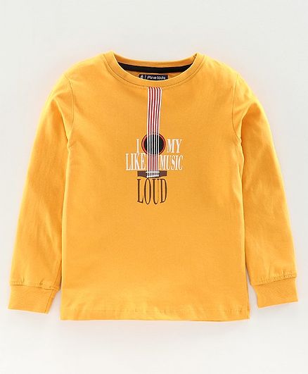 Pine Kids Full Sleeves Biowashed Organic Cotton Tee Music Print - Yellow
