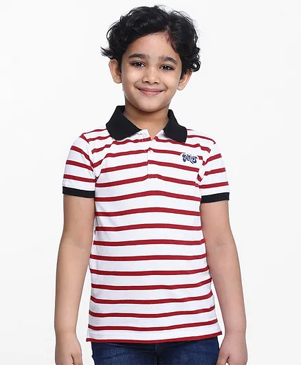 Pine Kids Half Sleeves Striped Biowashed Tee - White Red