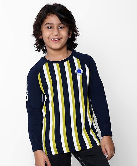 Pine Kids Full Sleeves Biowashed Striped Tee - Blue
